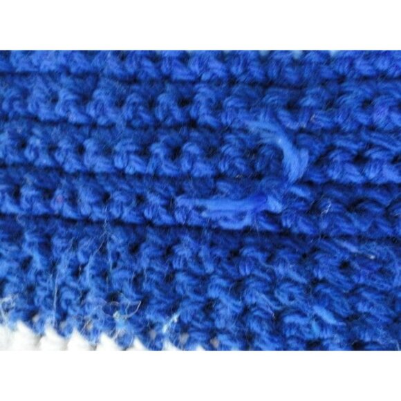 Vtg Very Large Handmade Crocheted Bedspread Afghan Blues Green White Square - Picture 7 of 10